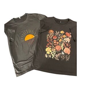 SHEIN Women’s  Tees - Dark Gray with Sun and Floral Prints